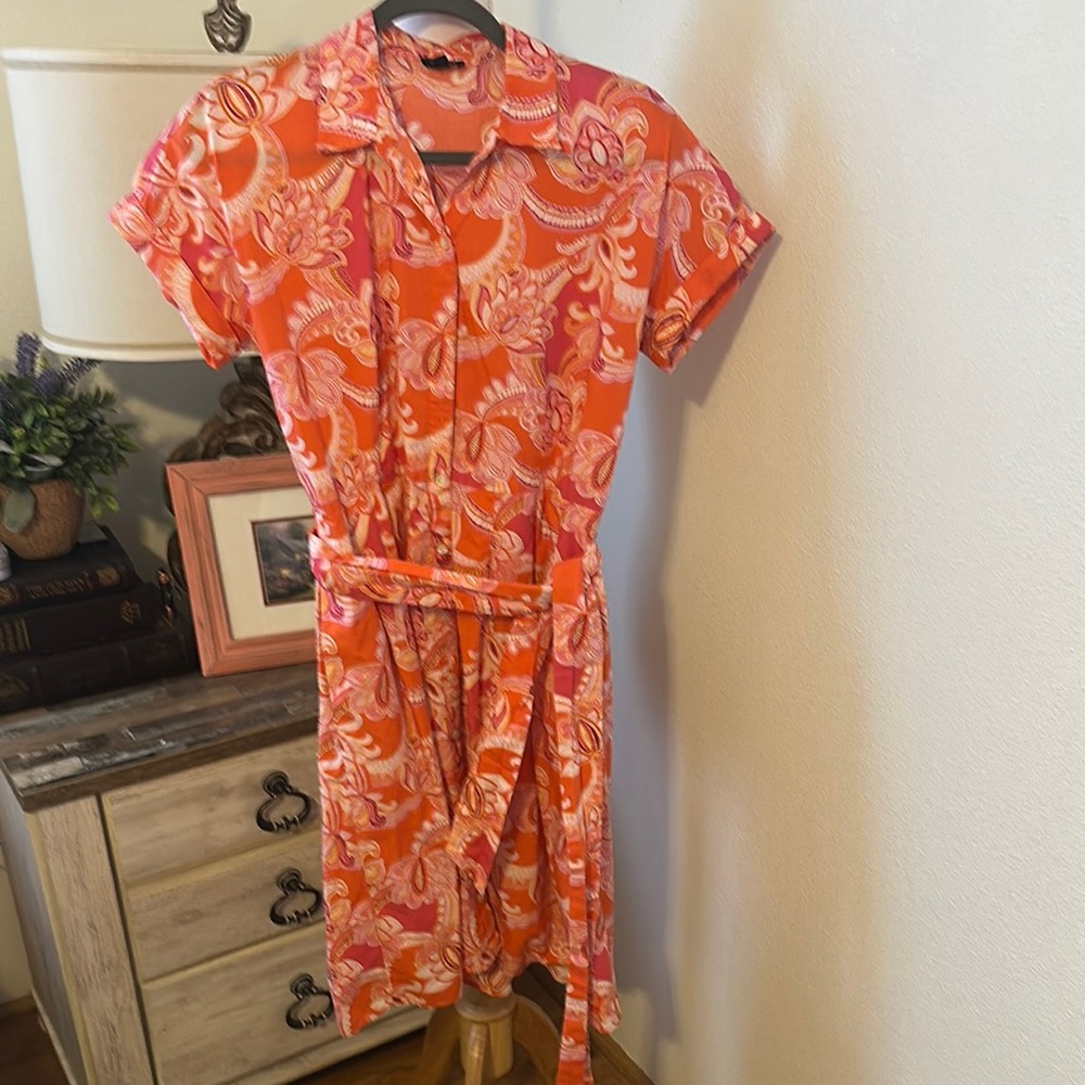 Talbots Vibrant Orange Floral Dress